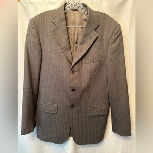 Zero Alta Sartoria 38 R Italian Super 120s Wool Blazer Gray W/ Tan White Stripes